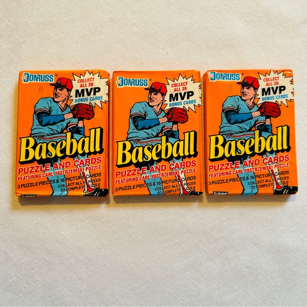 💚 3 PKG DONRUSS BASEBALL PUZZLE AND CARDS 3 PUZZLE PIECES 16 PICTURE CARDS